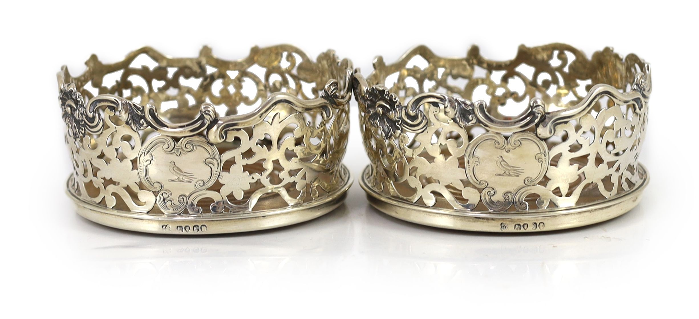 A pair of early Victorian pierced silver mounted wine coasters, by Joseph & Joseph Angell